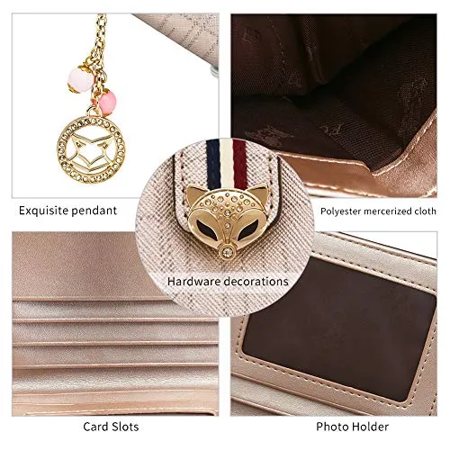 Small Leather Wallets for Women, Split Cowhide Gift Box Packing Ladies Bifold Purses with Zipper Coin Pocket Women's Mini Zip Around Wallets Girls Compact Card Case Purse Credit Card Holders (Gold)