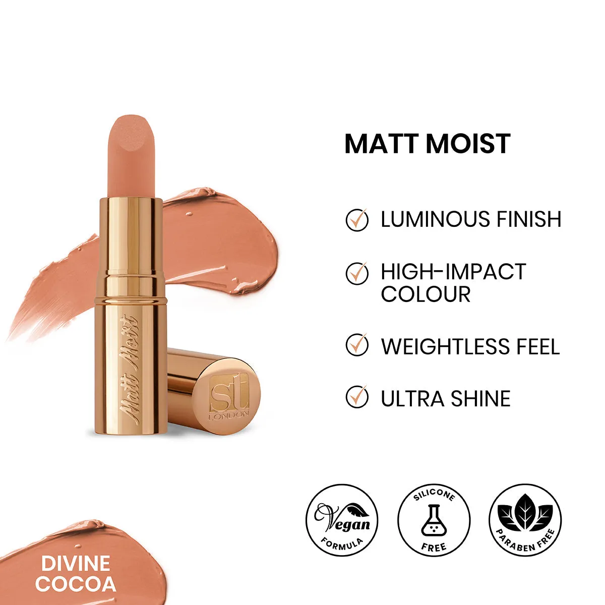 ST London Matt Moist Long-Lasting Lipstick Divine Cocoa