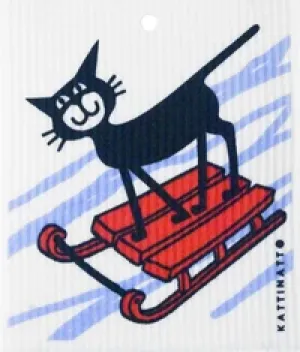 Swedish dish cloth Cat on Sleigh