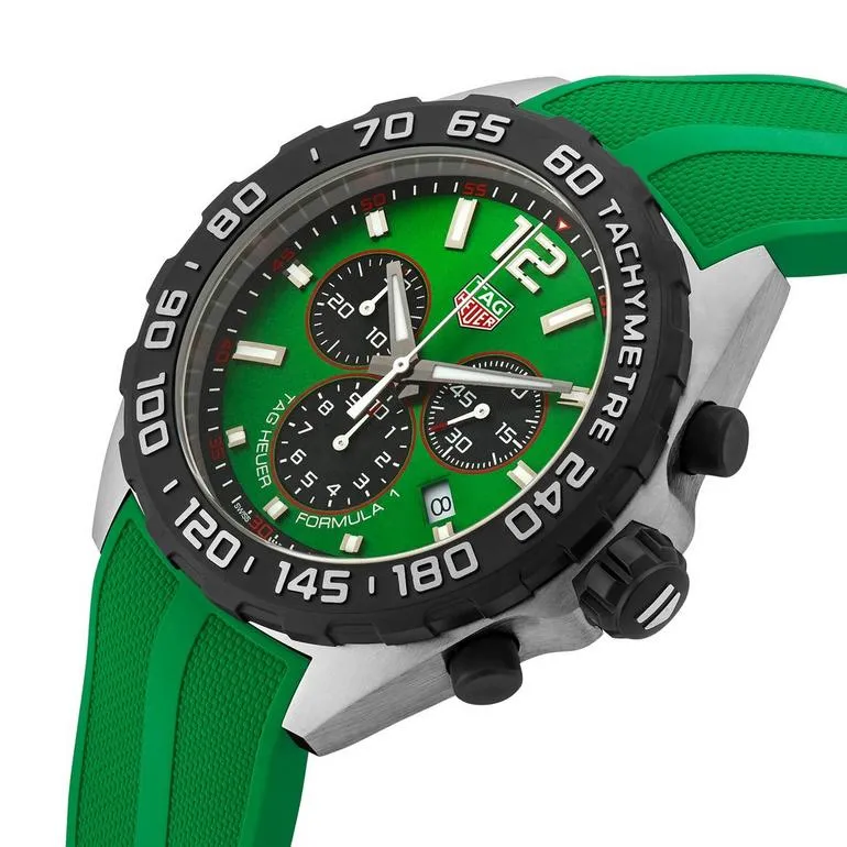 Tag Heuer Watch Formula 1 Green Rubber Strap Chronograph CAZ101AP.FT8056