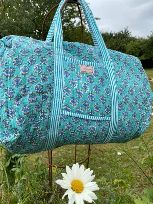 Twizzell Indian Block Print Weekend Bag - Turquoise & Blue