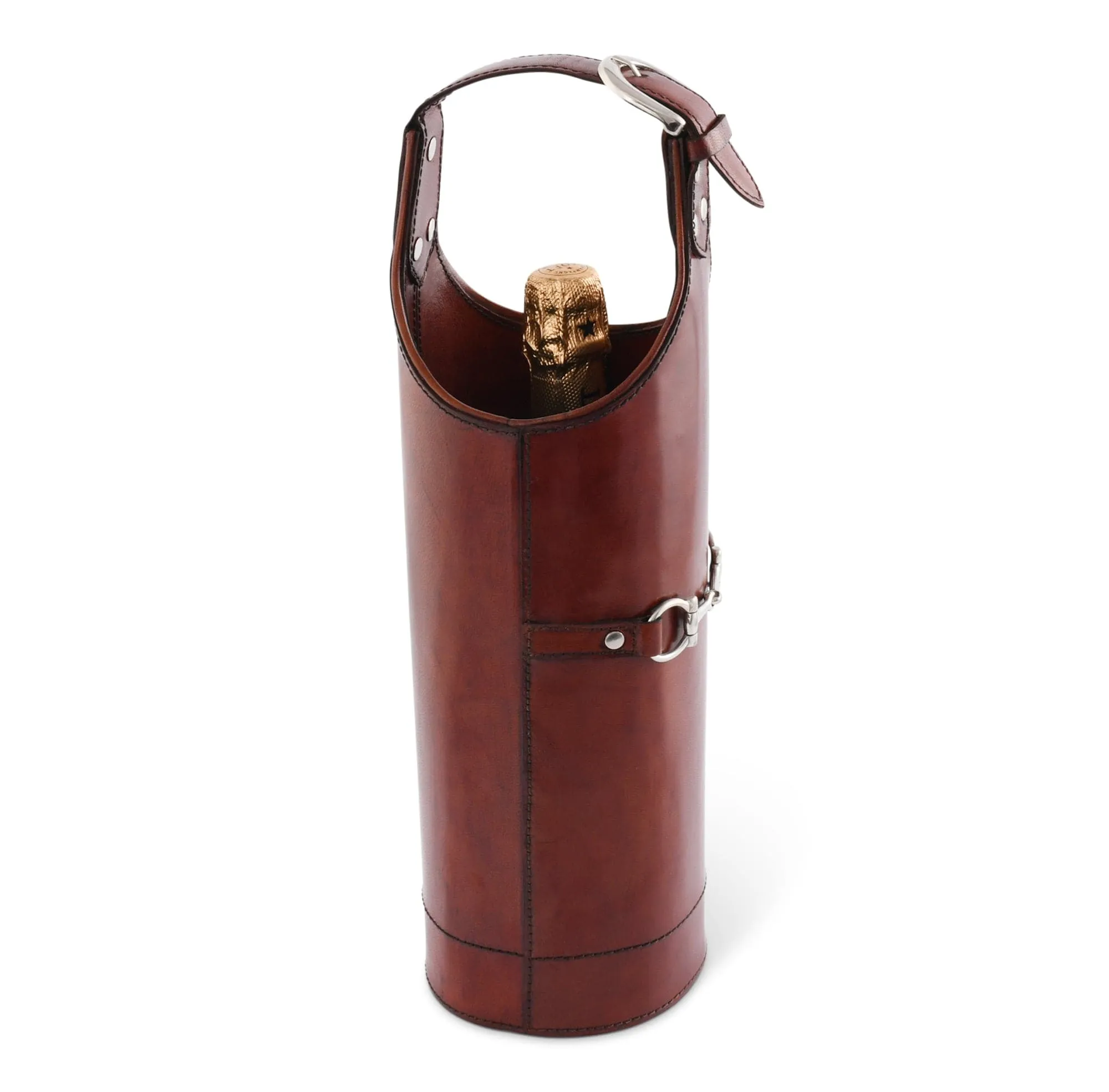 Vagabond House Premium Genuine Leather Bit Single Wine Bottle Carrier