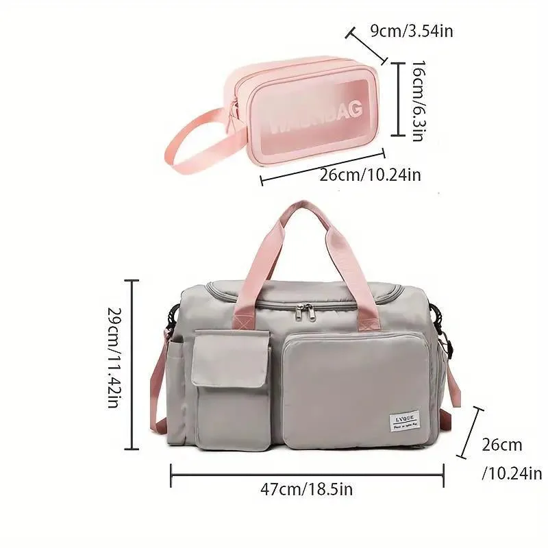 [Value Pack] Duffel & Toiletry Bag 2In1, Large Gym Bag for Women with Shoe Compartment, Travel Duffle Bag, Carry on Weekender Bag Travel Duffle Travel Luggage Organizer Set Pink Dustproof Travel Bags Travel Luggage Carry-On Luggage