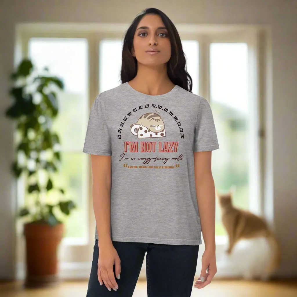 Vegan & Sustainable Cat Print T-Shirt "I Am Not Lazy”