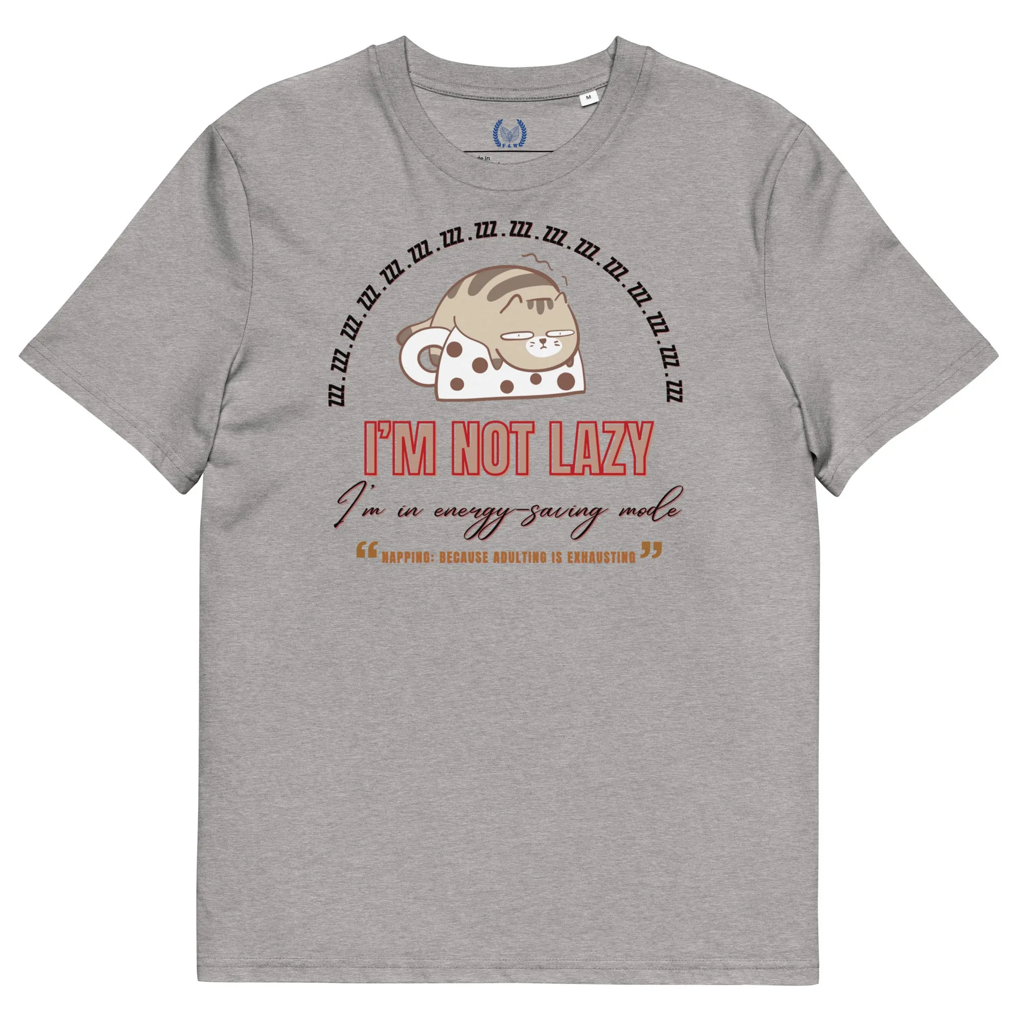 Vegan & Sustainable Cat Print T-Shirt "I Am Not Lazy”