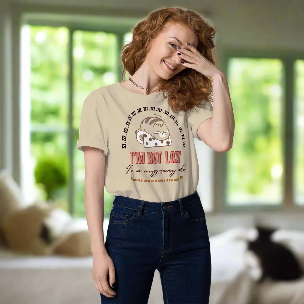 Vegan & Sustainable Cat Print T-Shirt "I Am Not Lazy”