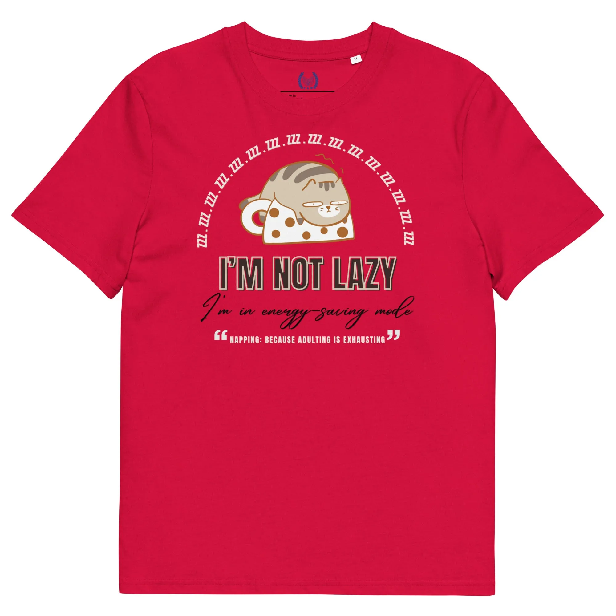 Vegan & Sustainable Cat Print T-Shirt "I Am Not Lazy”