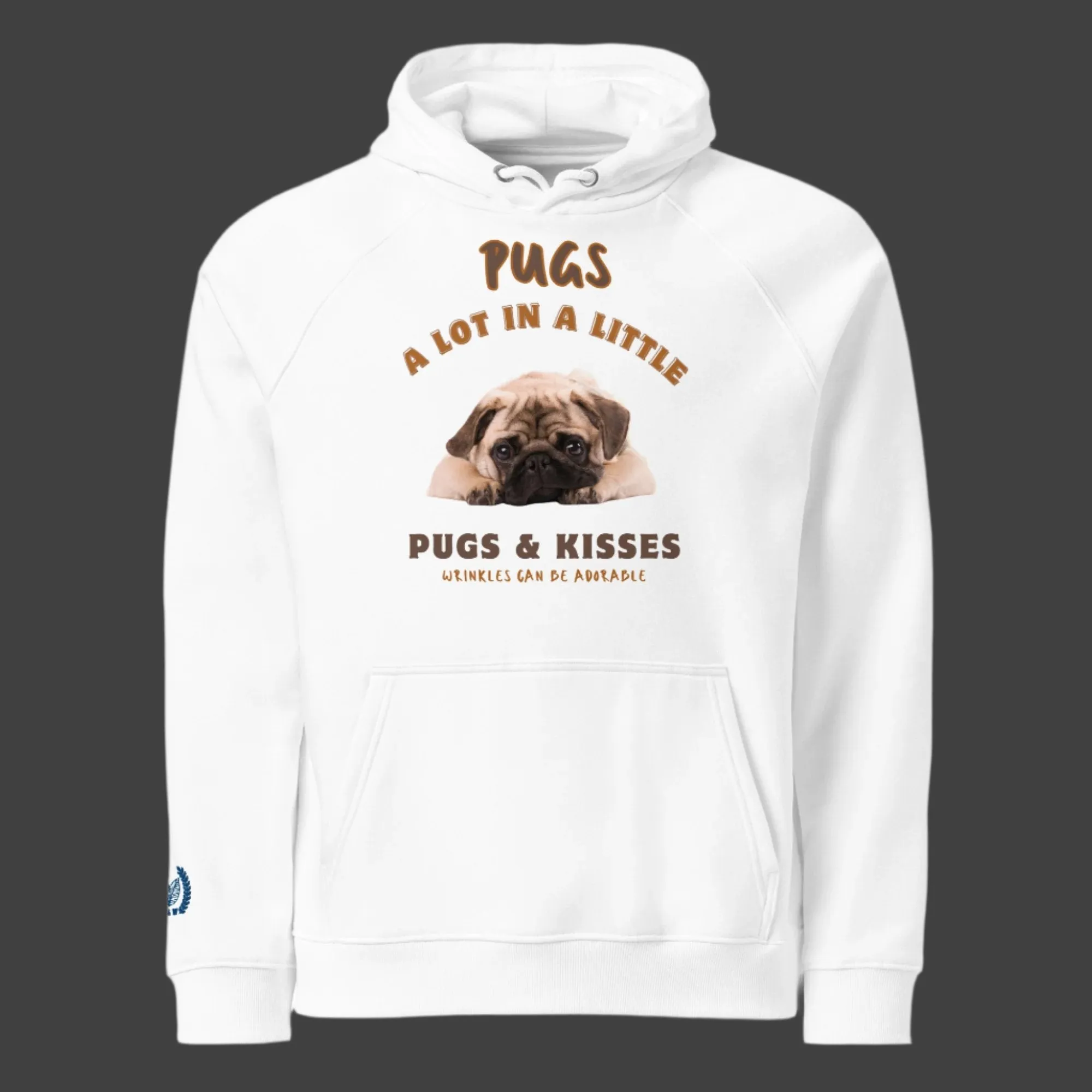 Vegan Pug Raglan Hoodie - Organic Cotton, 'Wrinkles Are Adorable'