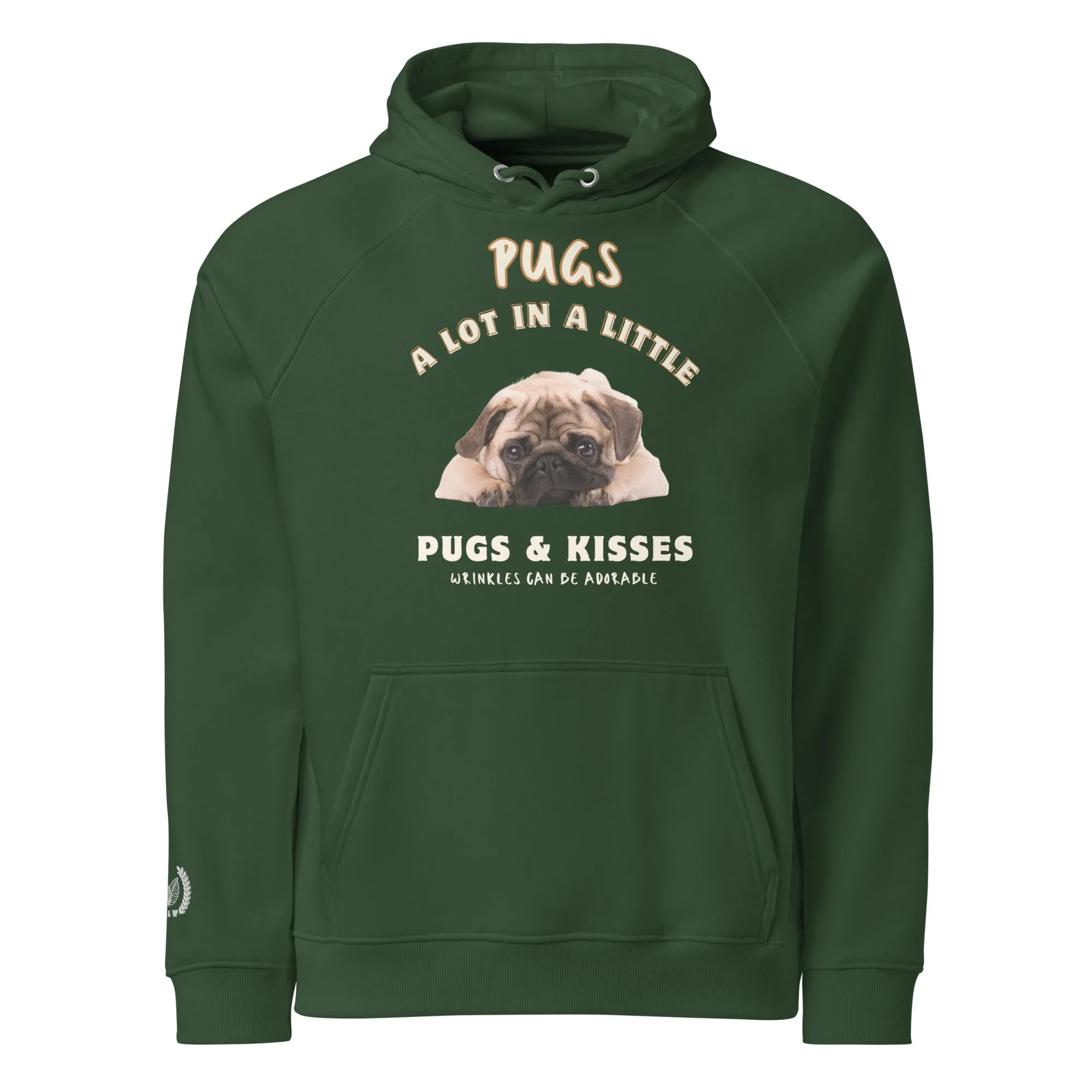 Vegan Pug Raglan Hoodie - Organic Cotton, 'Wrinkles Are Adorable'