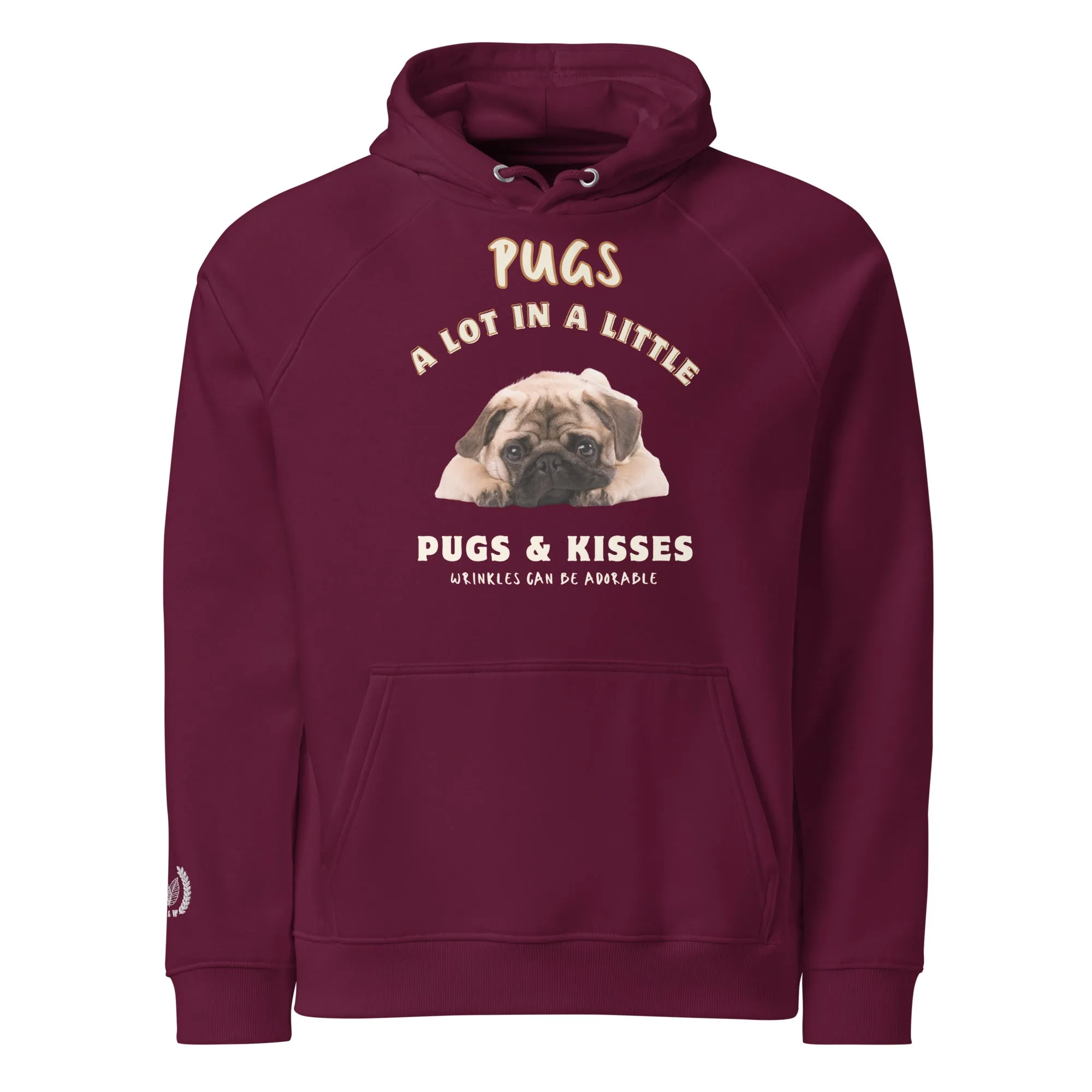 Vegan Pug Raglan Hoodie - Organic Cotton, 'Wrinkles Are Adorable'