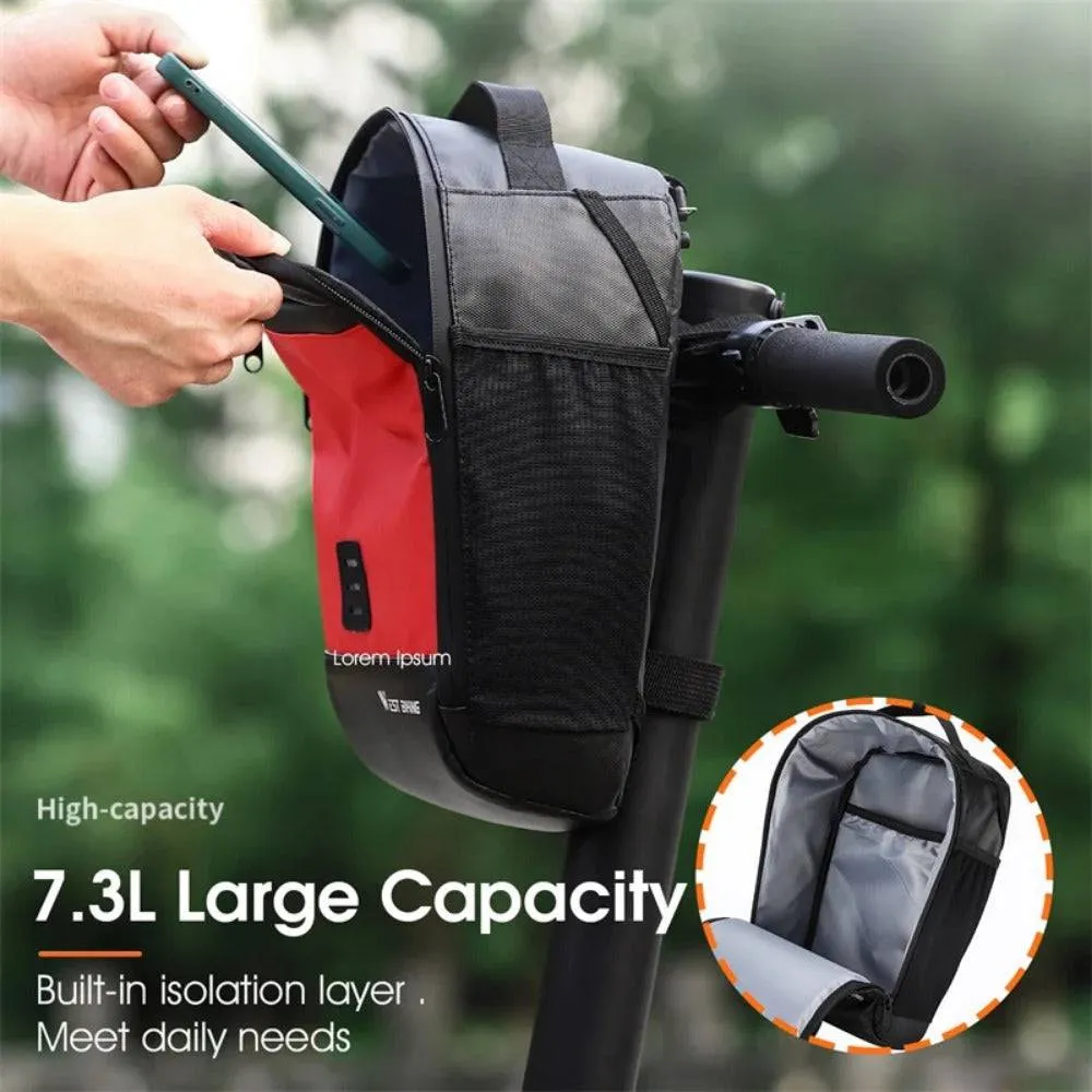 Waterproof Bicycle Bag 7.3L Large Capacity Bike Front Tube Handlebar Bag Pannier Backpack MTB Scooter Cycling Bag