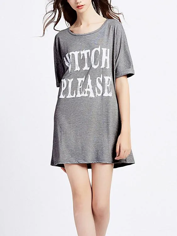 Wholesale Grey Round Neck Half Sleeve Letter Mini Dress