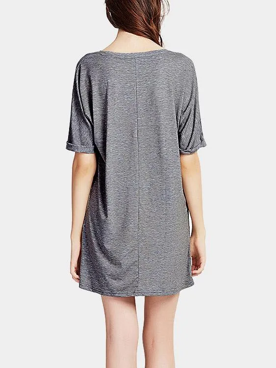 Wholesale Grey Round Neck Half Sleeve Letter Mini Dress