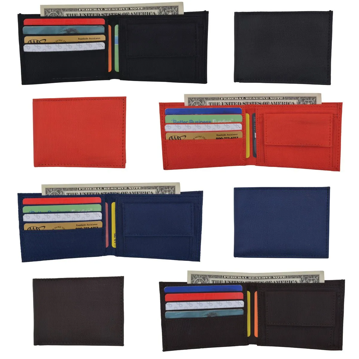 Wholesale Price Slim Nylon Boys Bifold Wallet with Coin Pouch Assorted Colors