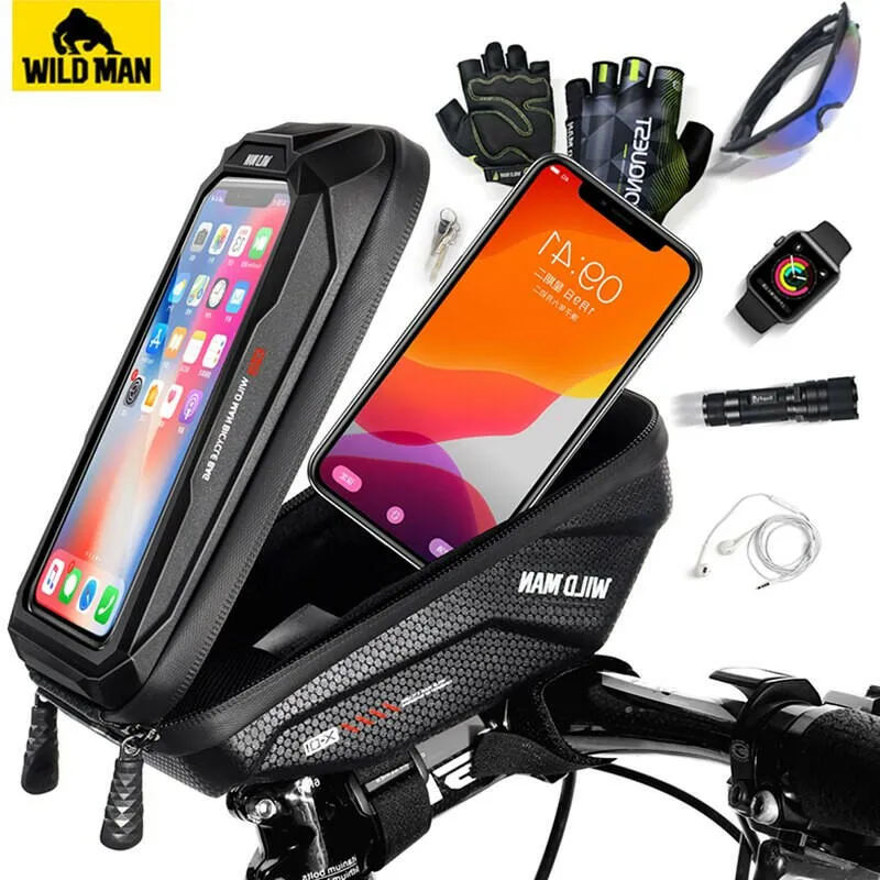 WILD MAN Cycling Handlebar Bag Bicycle Bag Rainproof Touch Screen Mtb Phone Bag 6.7 Inch Mobile Phone Case Bike Bag Accessories