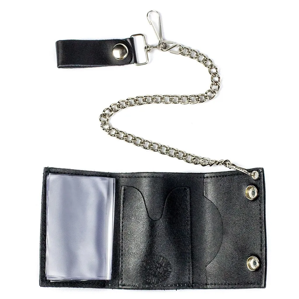 Winged Skull Tri-Fold Wallet w/ Chain