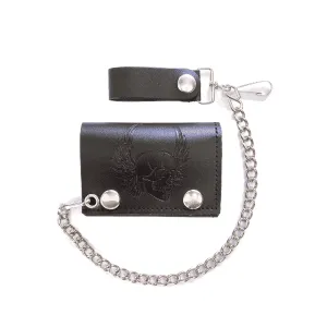 Winged Skull Tri-Fold Wallet w/ Chain