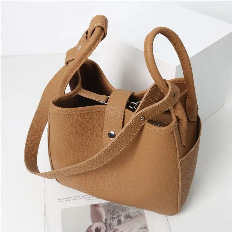 Womens Calfskin Leather Bucket Cross Body Bag