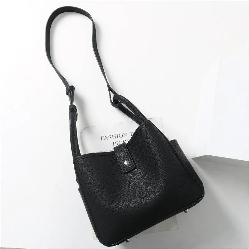 Womens Calfskin Leather Bucket Cross Body Bag