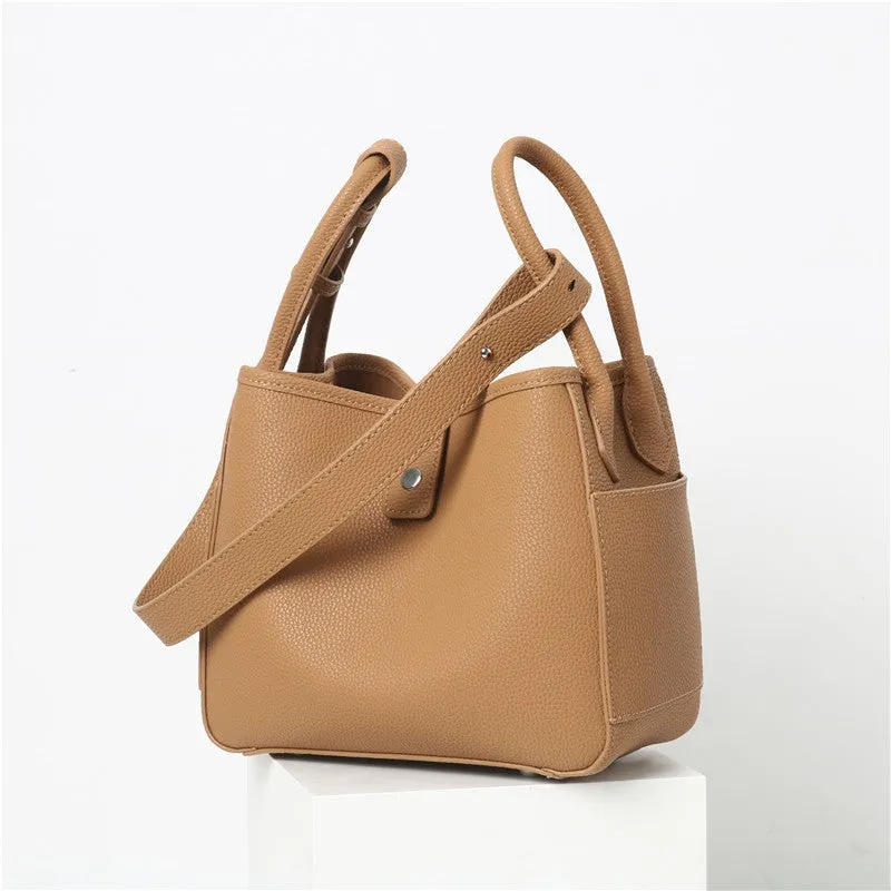 Womens Calfskin Leather Bucket Cross Body Bag