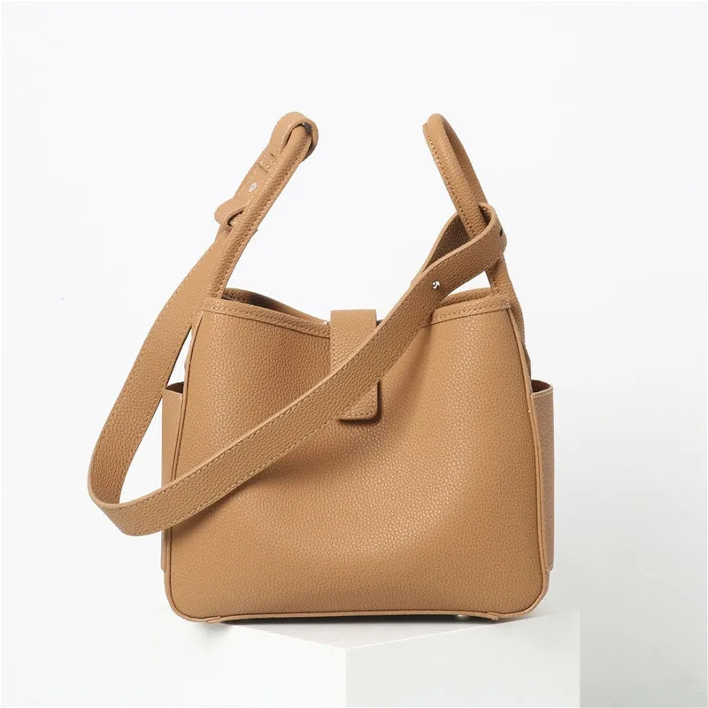 Womens Calfskin Leather Bucket Cross Body Bag