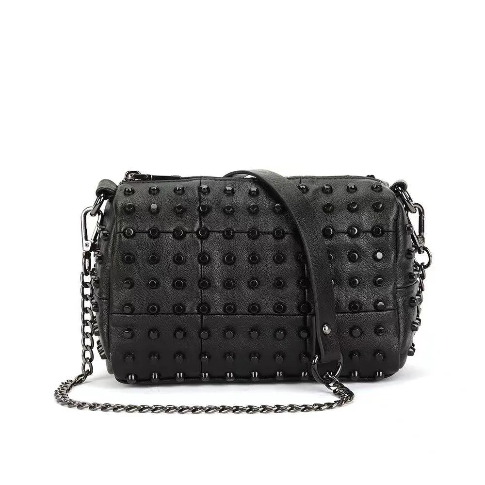 Womens Studded Satchel Shoulder Bag