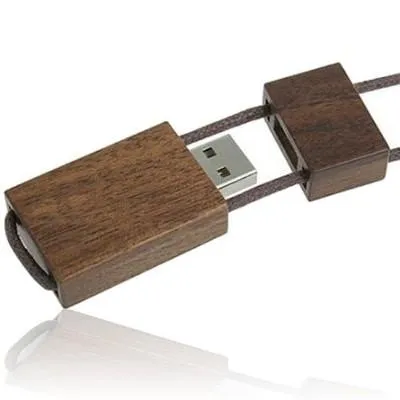 Wooden USB Flash Drive With Sliding Cord Lanyard