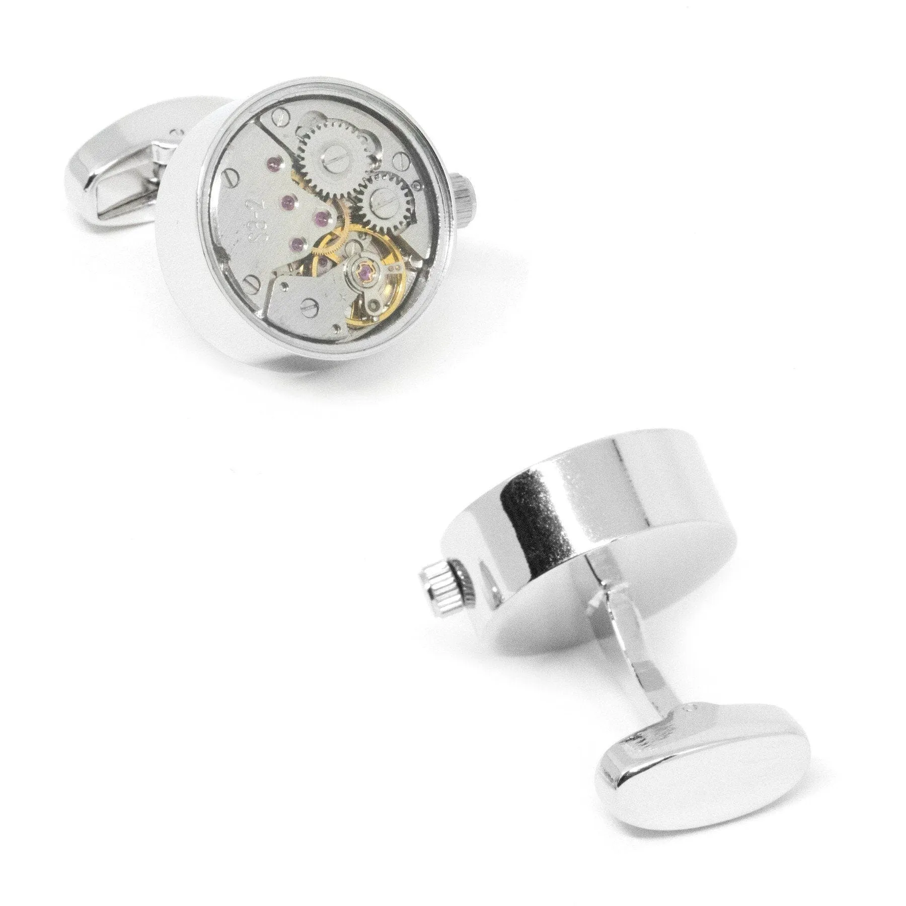 Working Watch Movement Steampunk Cufflinks Silver