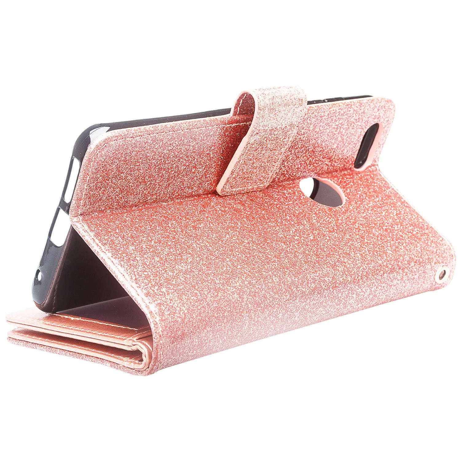 ZTE Blade X Case, [Wrist Strap] Glitter Faux Leather Flip [Kickstand Feature] Protective Wallet Case Cover Clutch - Rose Gold